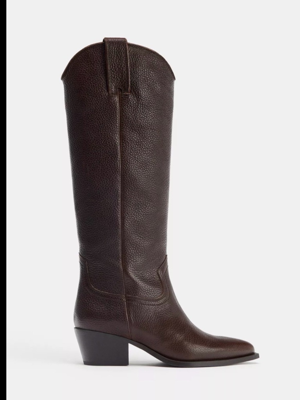 Zara Dark Brown Tall Western Leather Boot - worn 1 time in perfect condition